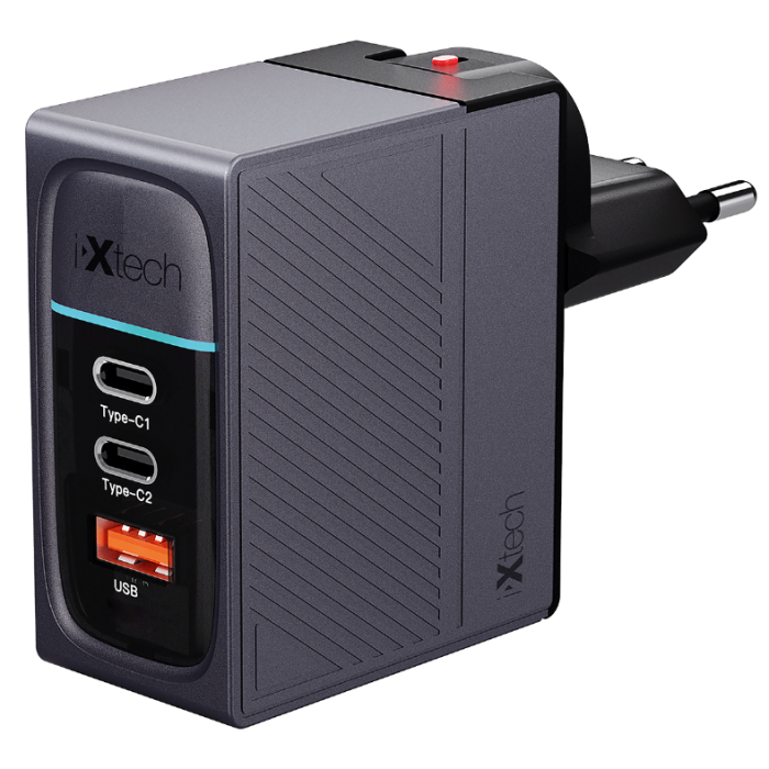 ixtech Ix-HC5 100W Type-C ve Usb Üç Portlu Seyahat Tipi Hızlı Şarj Adaptörü