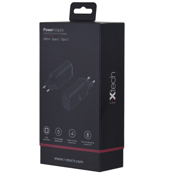 ixtech Ix-HC2 65W Type-C ve Usb Portlu Seyahat Tipi Hızlı Şarj Aleti