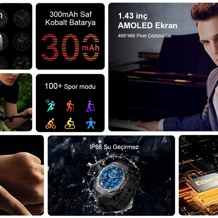 ixtech XeeFit-F2 Akıllı Saat Amoled Ekran Sesli Asistan Konuşma Özellikli