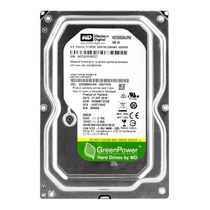 500GB WD WD5000AURX 64MB 7200RPM 3.5 SATA 3 6Gbit/s Güvenlik Kamerası Diski