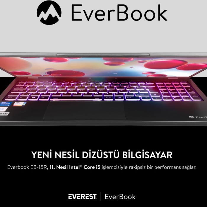 Everest EVERBOOK EB-15R Core i5 1135G7 32GB 500GB NVME 15.6 FHD IPS Türkçe Q Win10 Home Notebook