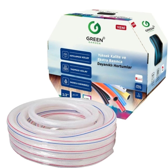 Greengarden 281230 Flex Örgülü Şeffaf Bahçe Hortumu 1/2-30 mt