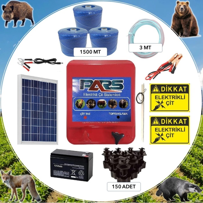 Pars Elektrikli Çit Ayı-Domuz Kovucu Eco Set 1500 (Demir Direk İzolatörlü)