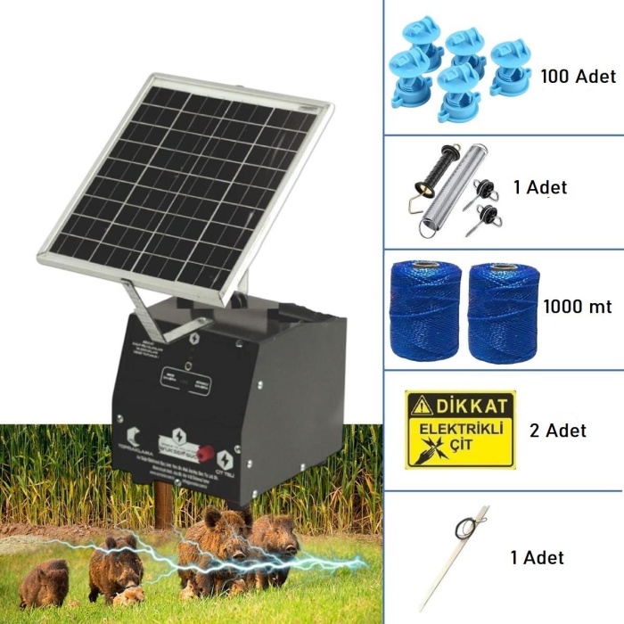 Pars P2518/1000D Güneş Enerjili Ve Akülü Elektrikli Hazır Çit Sistemi Demir İzolatörlü