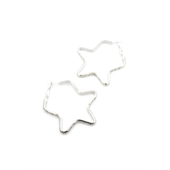 Taşlı Yıldız Halka Küpe - Gümüş