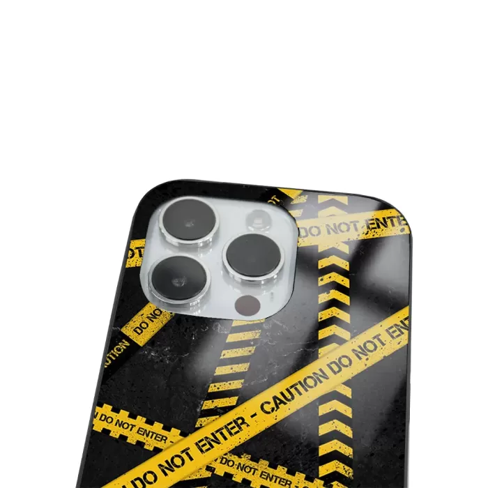 iPhone 14 Pro Tamperli Glossy Cam Kapak - Caution