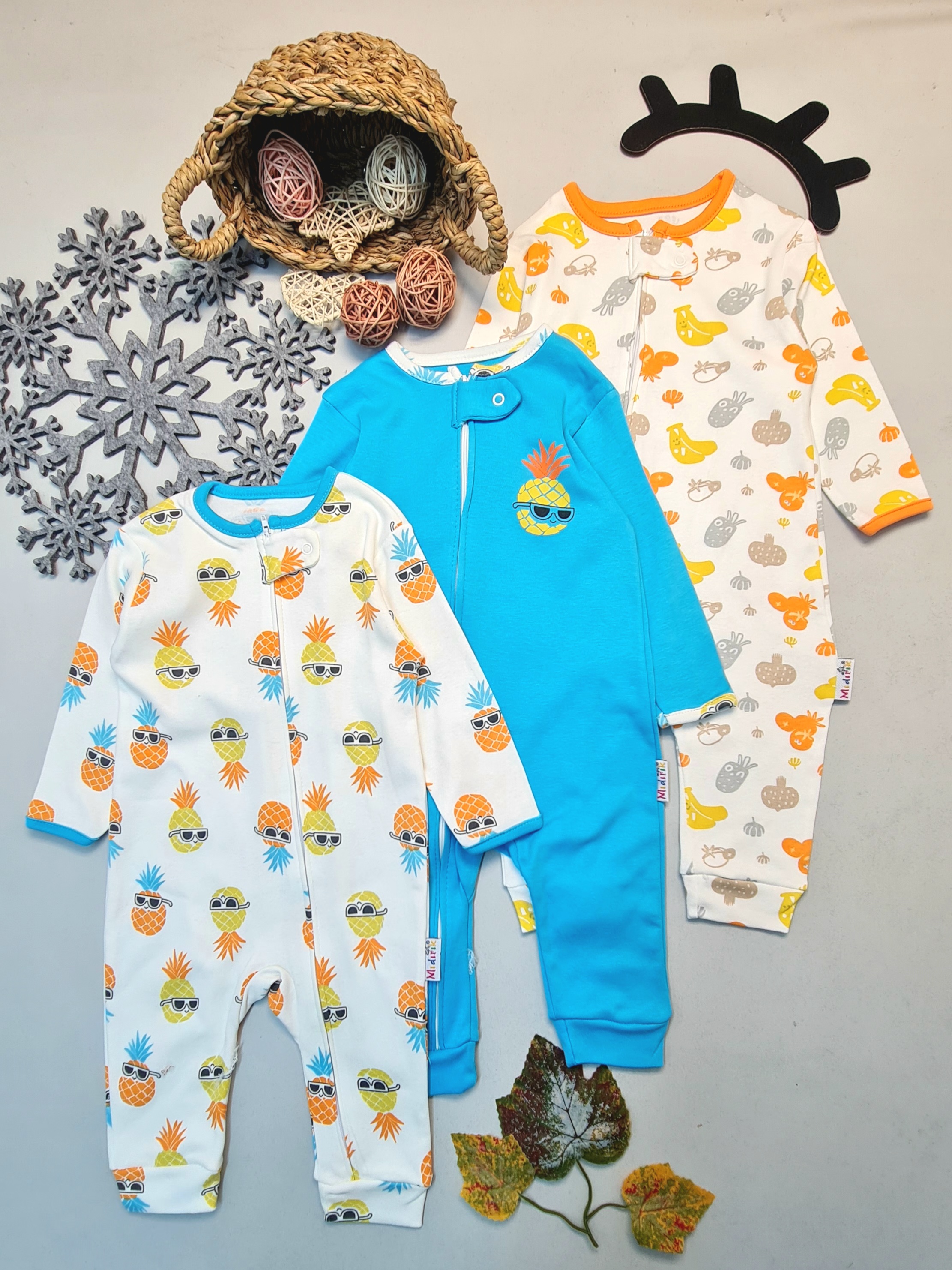 Mıdırık Ananas Desenli Üçlü Tulum