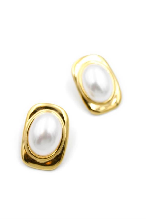 İnci Oval Küpe - Altın