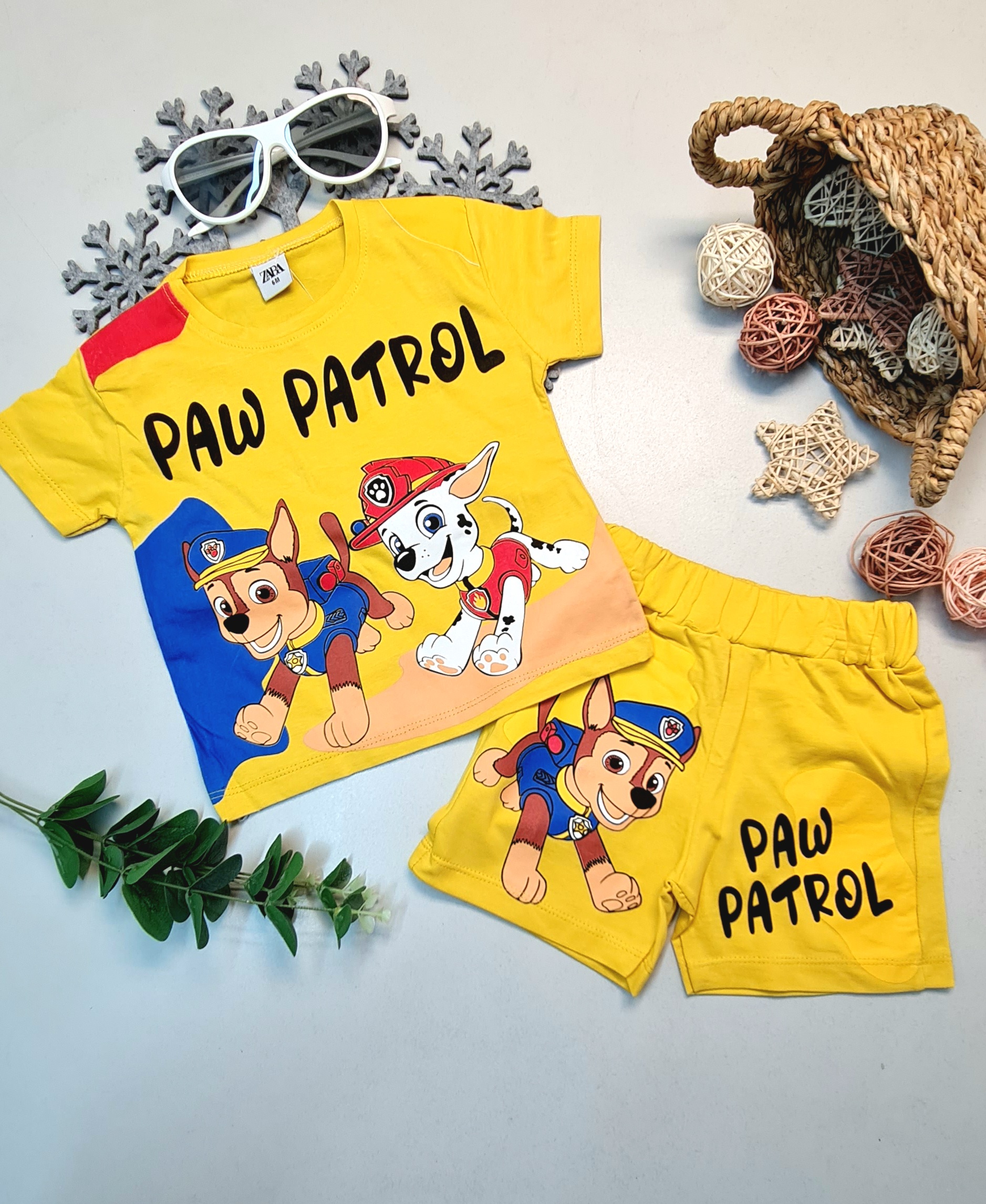 Erkek Bebek Paw Patrol Yazılı Kısa Kol Şort Sarı Takım