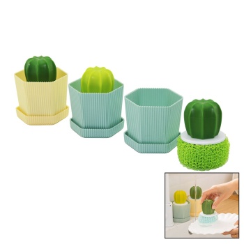 Kaktüs Model Saplı Sert - Renkli Plastik Tel Bulaşık Fırçası  Renkli Plastik Tabaklı Hazne (4915) Go-53-vice/(1395)