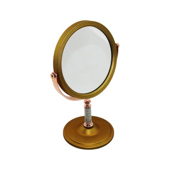 Taş Saplı Yuvarlak 7 İnç= Çap:17.5cm Makyaj Aynası Çift Taraflı Bronz - Gümüş Pls.çerçeve Sabit Ayak (4915) Go-53-vice/(1395)
