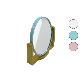 Oval  8 İnç= 20.5x15.5cm Ahşap Bambu Ayaklı Makyaj Aynası Çift Taraflı Renkli Plastik Çerçeve (4915) Go-53-vice/(1395)