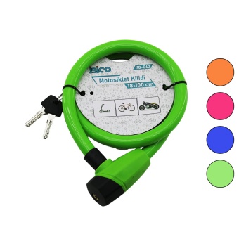 Anahtarlı Kalın Motor - Bisiklet Kilit Çelik Tel Renkli Kılıf 18mmx100cm (4915) Go-53-vice/(1395)