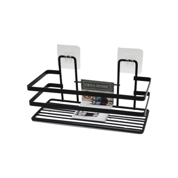 Yapışkanlı Askılı Çok Amaçlı Siyah Kare Banyo Raf (4915) Go-53-vice/(1395)