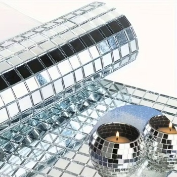 Kare Silver Cam Mozaik Fayans Çıkartmaları El İşi Kare Cam Fayans Kendinden Yapışkanlı Aynalı Dekor Panel 30x30 Cm (4915) Go-53-vice/(1395)