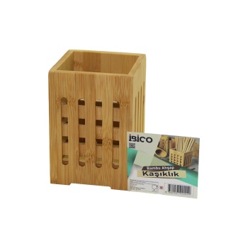 Büyük - Pencereli  Kare=10x10cm  Ahşap Bambu Kaşıklık Organizer (4915) Go-53-vice/(1395)