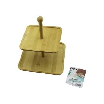 Kare  2 Katlı Ahşap - Bambu Servis Sunum Tahtası 20x20cm -- 25x25cm (4915) Go-53-vice/(1395)