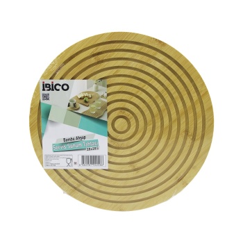 Yuvarlak  Çap: 28cm  Çift Taraflı= Düz - Kanallı Ahşap Bambu Servis Sunum Tahtası Tepsi (4915) Go-53-vice/(1395)