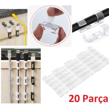 20&amp;apos;li Yapışkanlı Kablo Sabitleyici Şeffaf Klips (4915) Go-53-vice/(1395)