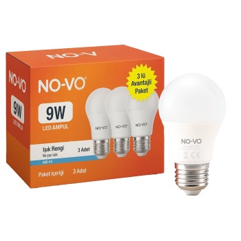 No-vo 3lü Avantaj Paket 9w Beyaz Led Ampul E27 806lm 6500k 15.000 Saat Ömür (4915)