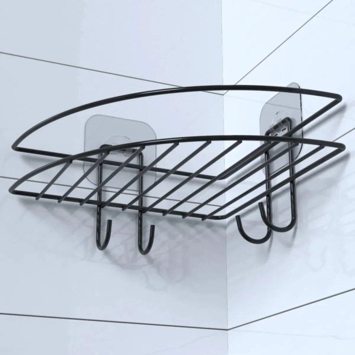 Yapışkanlı Banyo Köşeliği Kancalı Köşe Rafı Duş Şampuanlık Duvar Düzenleyici Organizer Raf (4915) Go-53-vice/(1395)