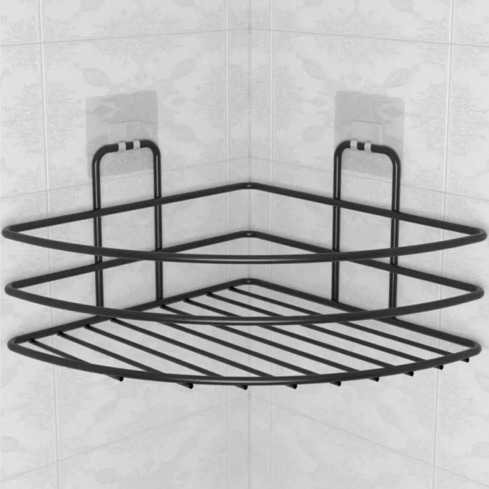 Kendiliğinden Yapışkanlı Montaj Gerektirmeyen Tek Katlı Banyo Askı Köşe Şampuanlık Siyah (4915) Go-53-vice/(1395)