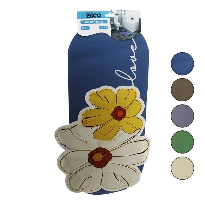 Çiçek Figürlü - Renkli   45x75cm   Su Emici - Sihirli  Banyo Paspası  Elastik (4915) Go-53-vice/(1395)