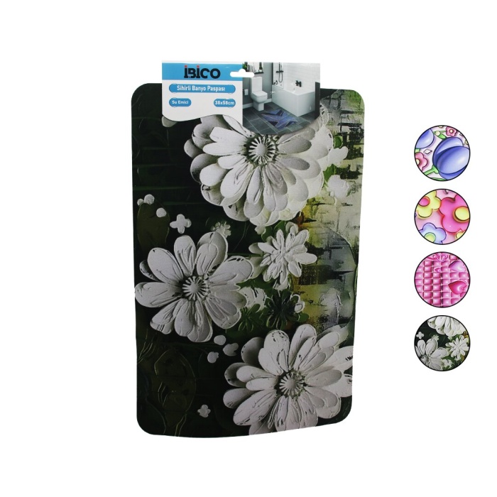 Dikdörtgen - Desenli   38x58cm   Su Emici - Sihirli  Banyo Paspası  Elastik (4915) Go-53-vice/(1395)