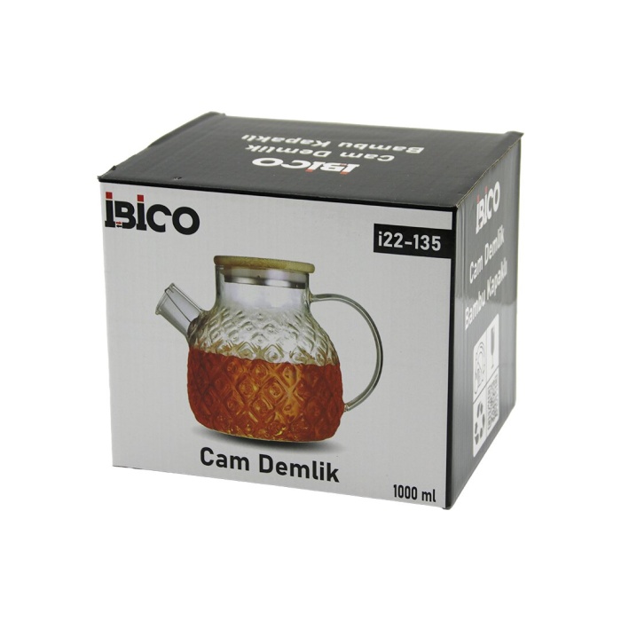1000ml Abartma Desen Cam Demlik   Bambu Dış Yüzey - Metal İç Yüzey - Silikon Contalı Kapak (4915) Go-53-vice/(1395)