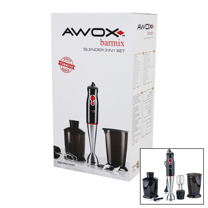 Awox Barmix  3in1  Blender Seti  Çelik 2li Mikser   Çelik Rondo Bıçak   Çelik 4 Kanatlı Bıçak   1000w (4915) Go-53-vice/(1395)
