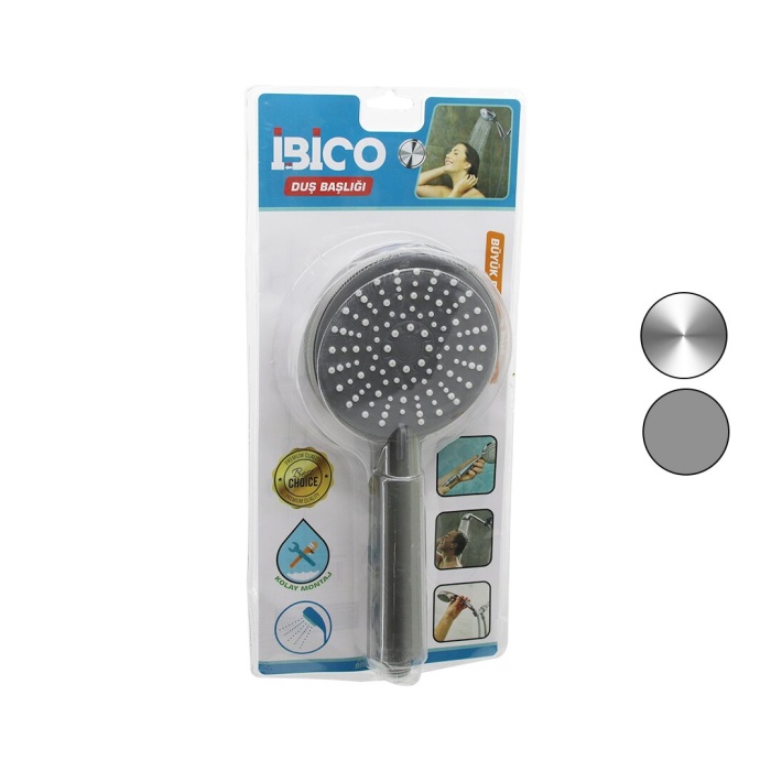 Büyük Boy Yuvarlak=11cm Duş Başlık Kademeli Vakumlu Krom-gri Gövde-- Beyaz-gri Zemin - İğnesap:14cm (4915) Go-53-vice/(1395)
