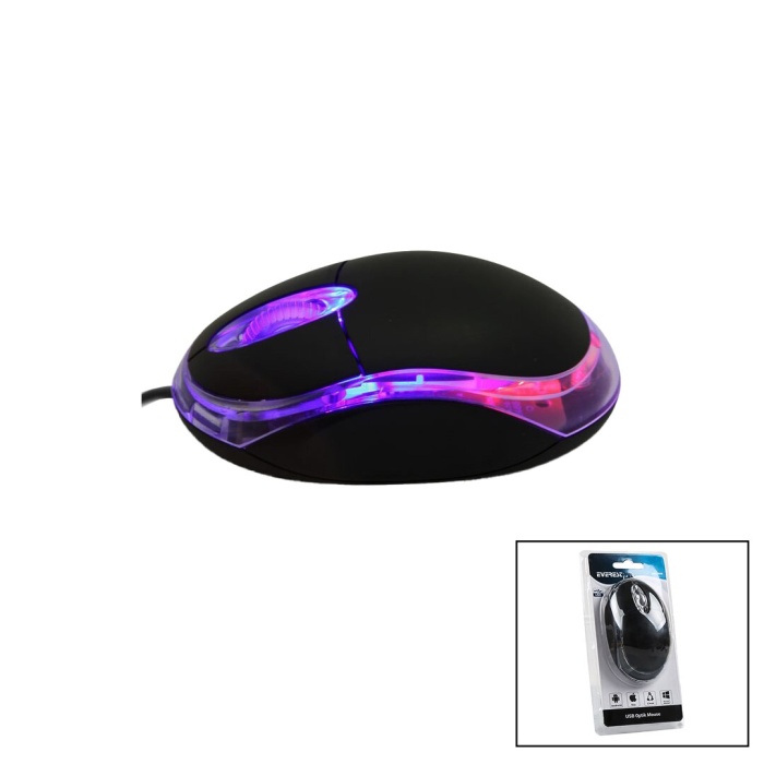 Everest Km-6809  Kablolu Usb - Işıklı  Siyah Optik Mouse  1200 Dpı   Vakumlu Ambalaj  110cm Kablo (4915) Go-53-vice/(1395)