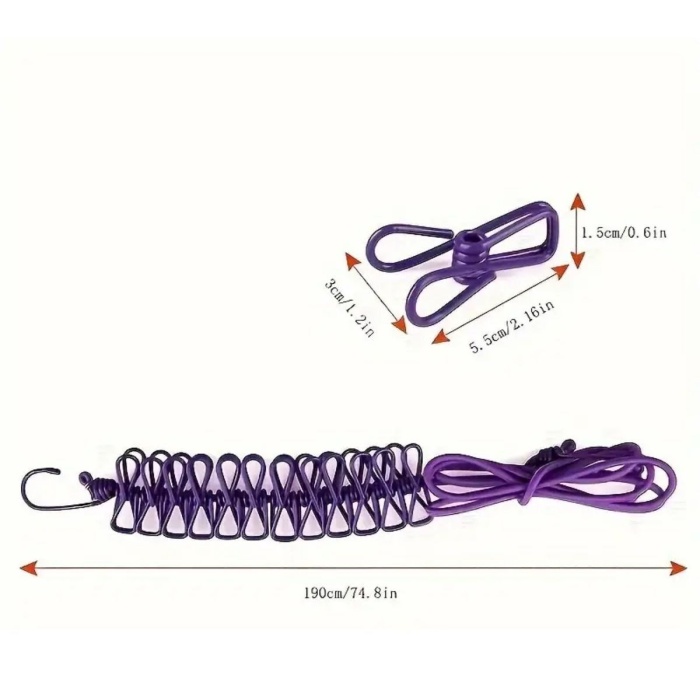 Taşınabilir Seyahat Çamaşır İpi 12 Mandallı Klipsli Lastikli Çamaşır Mandalları (4915) Go-53-vice/(1395)