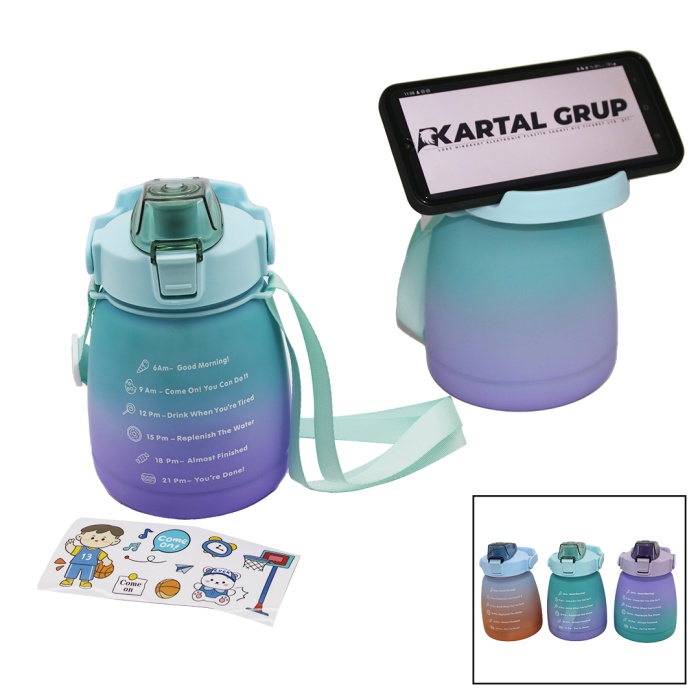 1.3lt - Tombul Pipetli Renkli Plastik Suluk Matara Kilitli Kapaklı - Telefonluklu (4915) Go-53-vice/(1395)