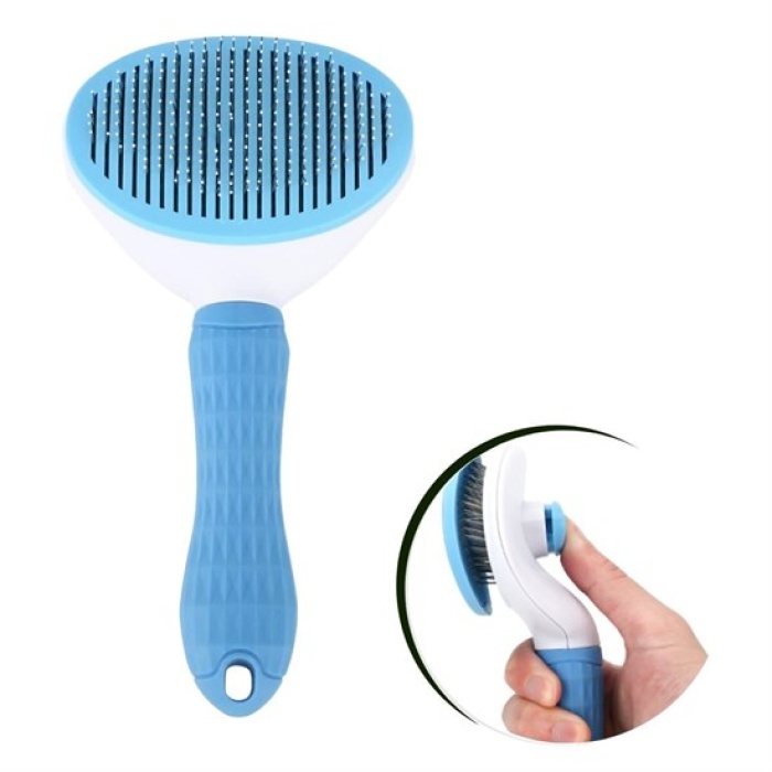Kedi Köpek Tüy Toplayıcı Kendini Temizleyebilen Ergonomik Saplı Evcil Hayvan Tarağı Mavi (4915) Go-53-vice/(1395)