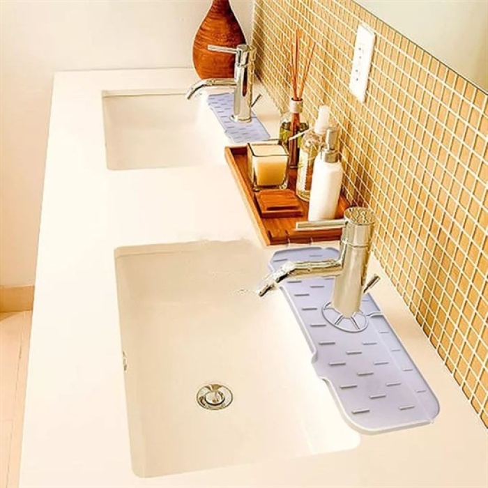 Lavabo İçin Silikon Esnek Mat Musluk Sapı Damlama Tutucu Raf Mutfak Tezgahı Sıçrama Koruma (4915) Go-53-vice/(1395)