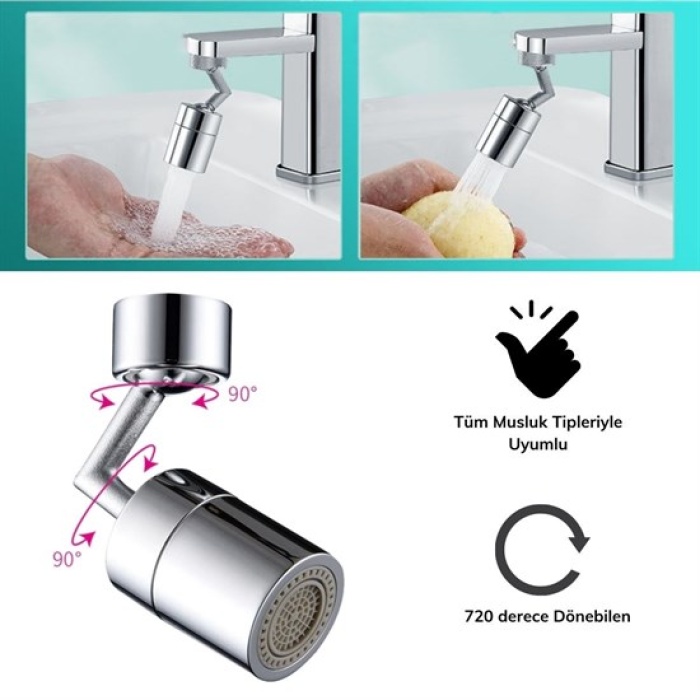 720 Derece Dönebilen 4 Filtreli Tüm Musluk Tipleri İle Uyumlu Montaj Aparatlı Musluk Başlık (4915) Go-53-vice/(1395)