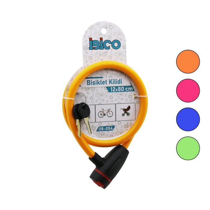 Anahtarlı Aç-kapa Kilit Kapaklı Plastik Kafa Bisiklet Kilit Çelik Tel Renkli Kılıf 12mmx80cm (4915) Go-53-vice/(1395)