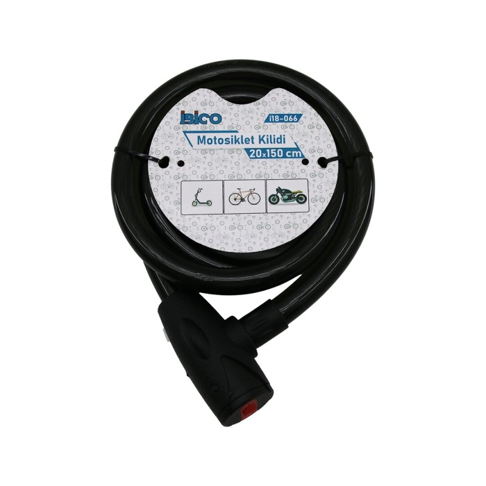 Anahtarlı Aç-kapa Kilit Kapaklı Motor - Bisiklet Kilit Çelik Tel Siyah Şeffaf Kılıf 20mmx150cm (4915) Go-53-vice/(1395)
