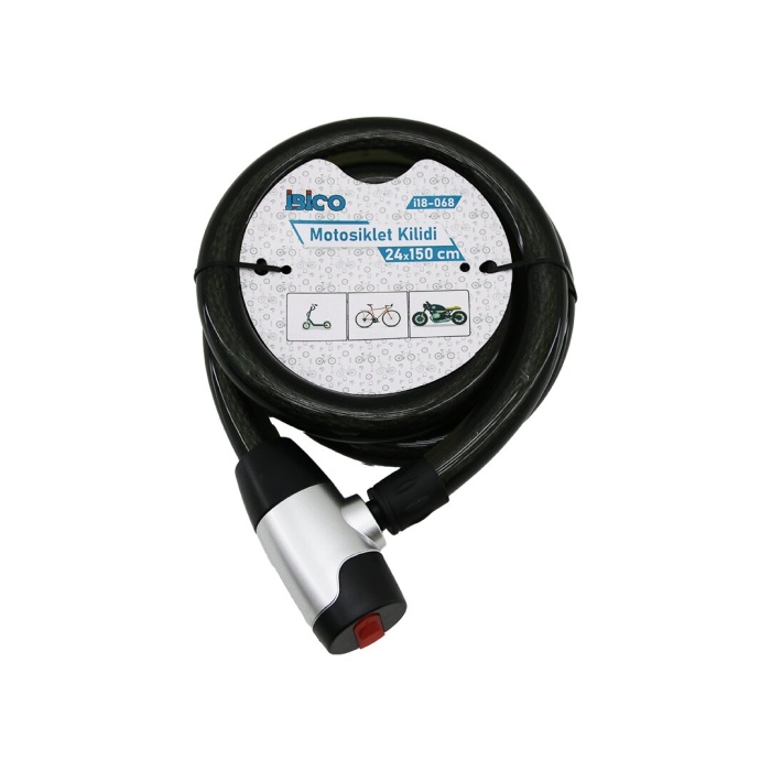 Anahtarlı Aç-kapa Kilit Kapaklı Motor - Bisiklet Kilit Çelik Tel Siyah Şeffaf Kılıf 24mmx150cm (4915) Go-53-vice/(1395)