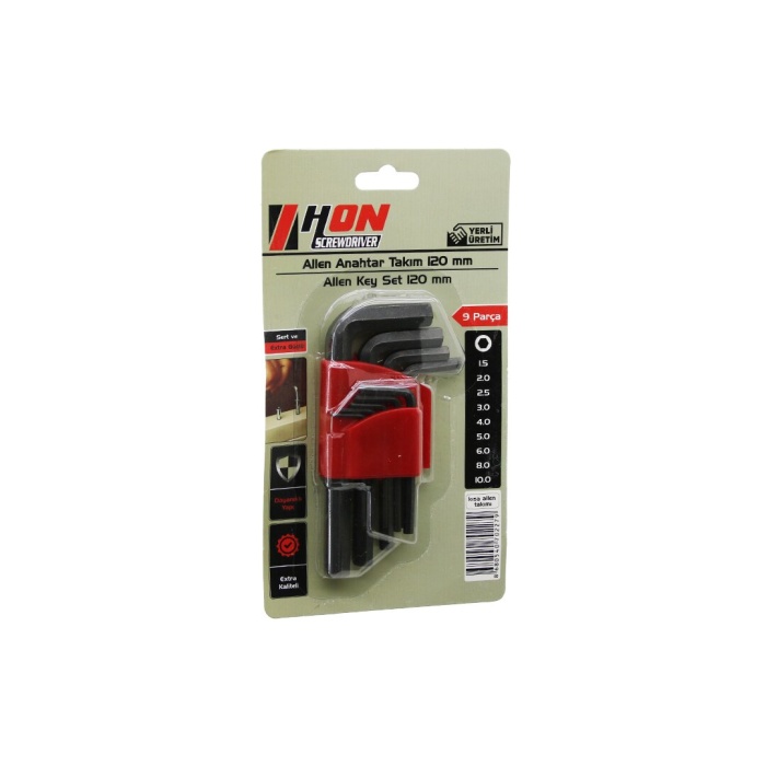 9pcs Siyah Kısa - Düz 120mm Alyan Allen Anahtar Takımı Brkt-702279 (4915) Go-53-vice/(1395)