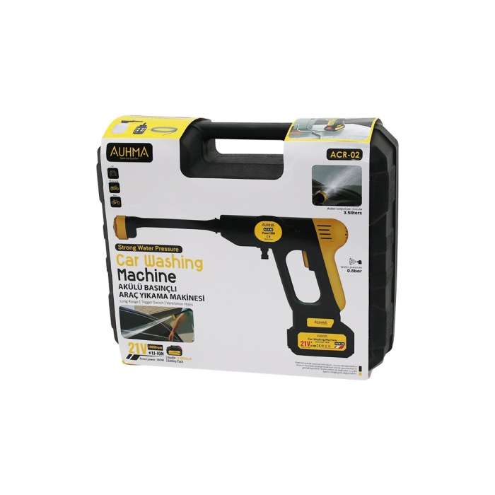 Oto - Araç Yıkama Makinesi Şarjlı - Yedek Bataryalı 180w - 19000 Rpm -13000 Mah - 21v -5mt Hortum- 0.8bar Acr-02 (4915) Go-53-vice/(1395)