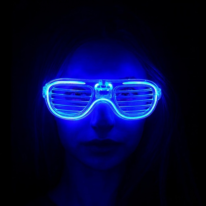 Mavi Led Işıklı Parti Gözlüğü - Neon Glow Şerit Gözlük 3 Modlu (4915) Go-53-vice/(1395)