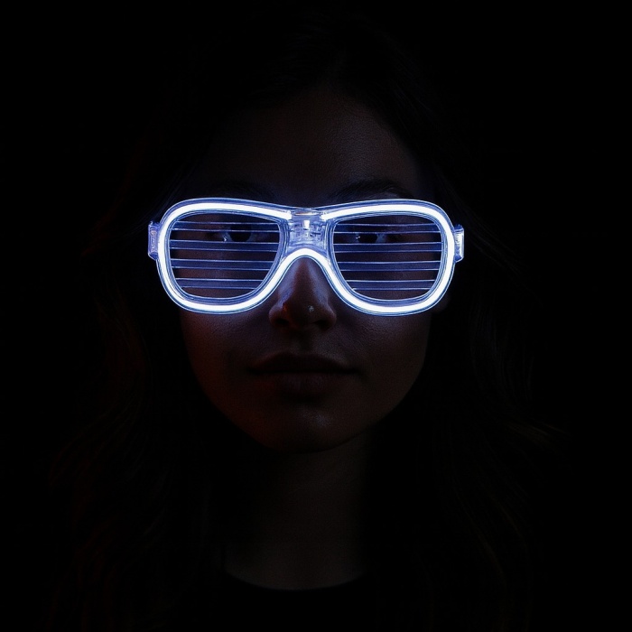 Beyaz Led Işıklı Parti Gözlüğü - Neon Glow Şerit Gözlük 3 Modlu (4915) Go-53-vice/(1395)