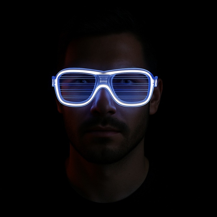 Beyaz Led Işıklı Parti Gözlüğü - Neon Glow Şerit Gözlük 3 Modlu (4915) Go-53-vice/(1395)