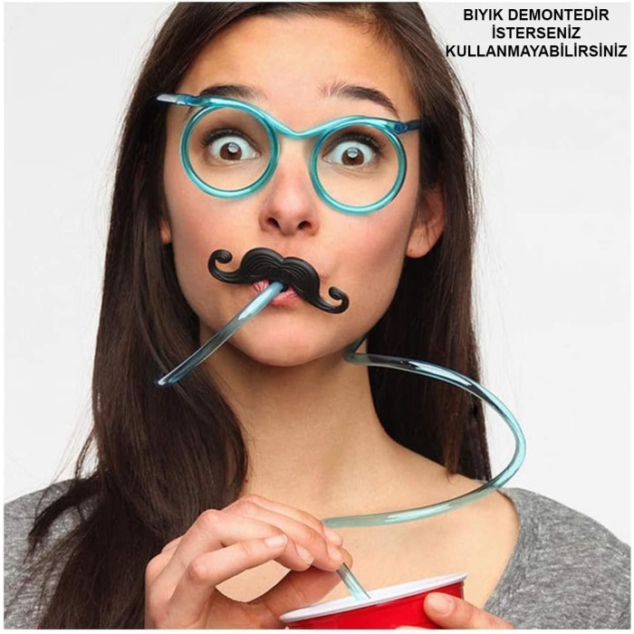 Pipetli Parti Gözlüğü - Çocuk Ve Yetişkin Bıyıklı Pipet Gözlük Mavi Renk 18x14 Cm (4915) Go-53-vice/(1395)