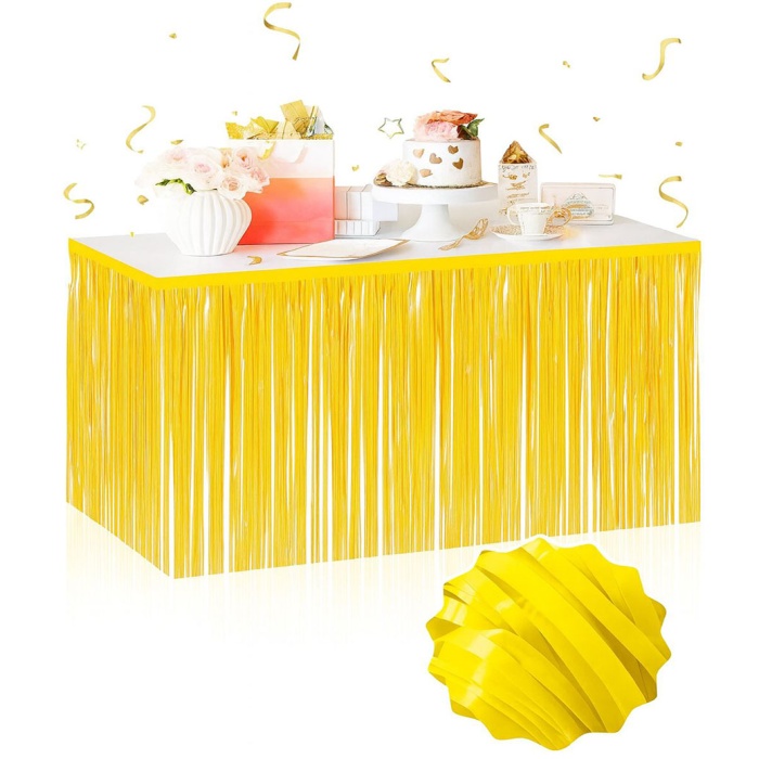 Kendinden Yapışkanlı Makaron Sarı Püsküllü Masa Eteği – 75 X 275 Cm Parti Süslemesi (4915) Go-53-vice/(1395)
