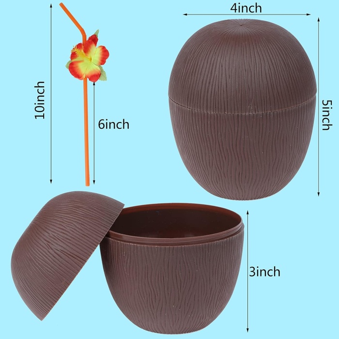 Hindistan Cevizi Hawaii Luau Aloha Pipetli İçecek Kabı Bardak 10x13 Cm 1 Adet (4915) Go-53-vice/(1395)