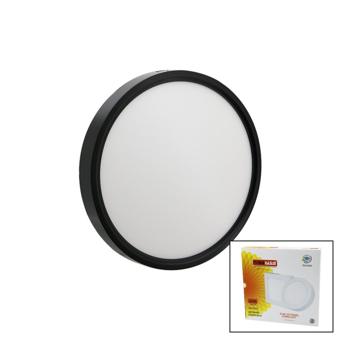 Nisaluce Epl-24sü/s 24w Siyah Metal Kasa Sıva Üstü Yuvarlak Led Slim Panel 1680lm Beyaz=6500k 30.000 Saat Ömür (4915) Go-53-vice/(1395)