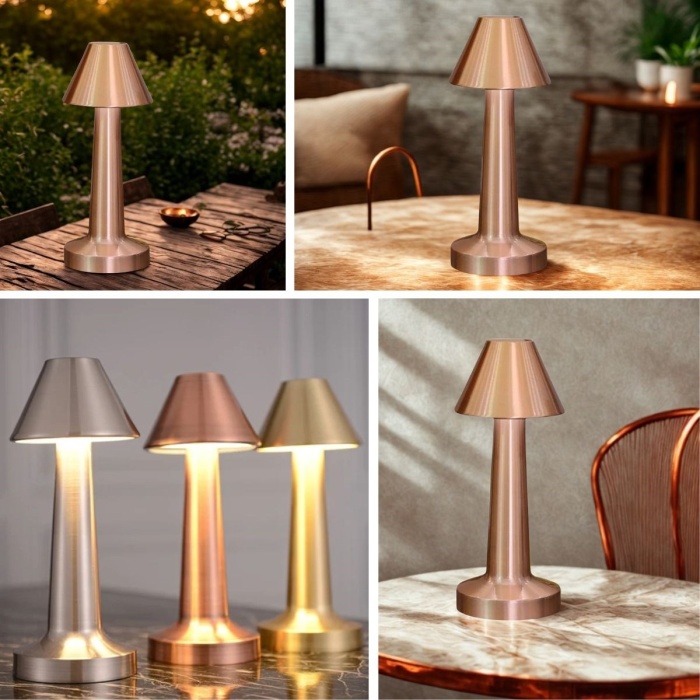 Çatı Model Bronz Renk Şarjlı Dokunmatik 3 Renkli Led Masa Lambası (4915) Go-53-vice/(1395)